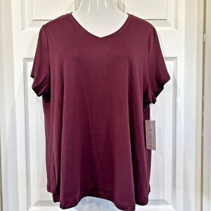 Fit Collective Soft V Neck Plus Size 1X Maroon Shirt Top Casual Fitness Stretch
